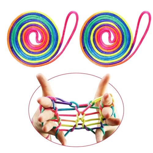 ALEGRE® Fingertwist Kinder, 2 Stück 160cm Rainbow Fingertwist Fadenspiel, Schulkind Finger Twist Spiel, Flexibles Fadenspiele für Kinder, Fingertwist Knobelspiele für Kind ab 8, Einschulung Geschenk von ALEGRE
