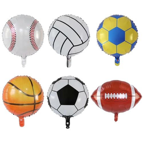 ALEGRE® Football Luftballons Set,6 Stück Kindergeburtstag Deko Folienballons,18 Zoll Basketball Fußball Baseball Volleyball Ballons,Sport Helium Ballon für Kinder Geburtstag Party Deko und Babyparty von ALEGRE