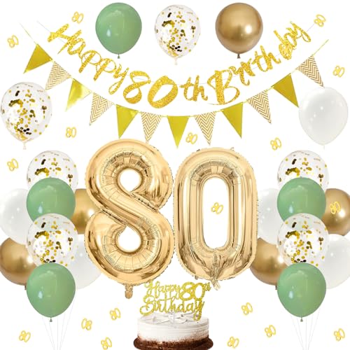 Luftballons 80. Geburtstag Deko Set - Konfetti, Kuchen Deko, Girlande, Banner für Frau und Mann von ALEGRE