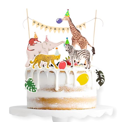 ALEGRE® Tiere Tortendeko 1. Geburtstag, 9 Stk Tortendeko Tiere Dschungel Deko, Happy Birthday Cake Topper Geburtstag Junge, Giraffe Elefant Kuchendeko Kuchen Deko Geburtstag, Waldtiere Geburtstag Deko von ALEGRE