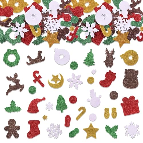 ALEGRE® Tischdeko Weihnachten Konfetti,70 Stück Weihnachtssticker Selbstklebend,Glitzer Moosgummi Sticker,Streudeko Weihnachten Sticker,Weihnachtsbaum Schneeflocken Deko Weihnachtsaufkleber von ALEGRE