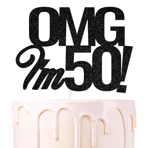 ALEGRE® Tortendeko 50 Geburtstag Mann Frau, Glitter Cake Topper 50 Geburtstag Kuchendeko, Tortendeko Schwarz Deko 50. Geburtstag Torten Topper, 50. Geburtstag Frauen Kuchen Deko, Cake Topper 50 Jahre von ALEGRE