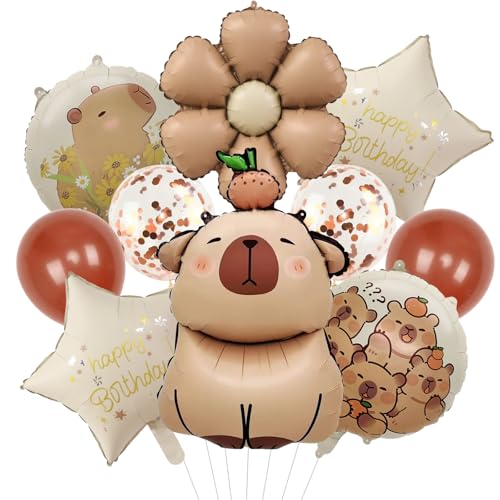 ALEGRE 10 Stk Capybara Luftballons Geburtstag Set mit Gänseblümchen Folienballon, Capybara Helium Ballons Geburtstag, Cartoon Tiere Luftballon Geburtstage für Junge Mädchen Kindergeburtstag Deko Party von ALEGRE