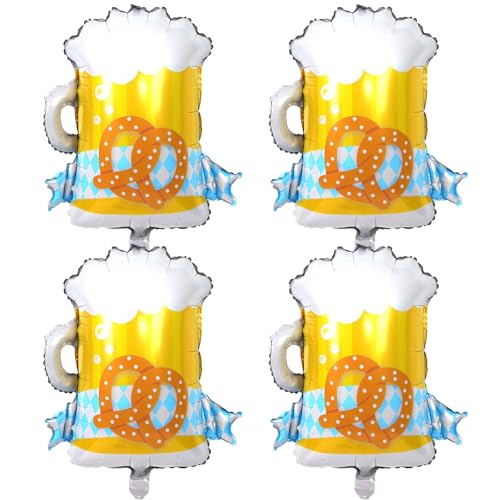 ALEGRE 4 Stück Biergläser Folienballon, Bier Luftballons Geburtstag, Oktoberfest Deko Ballon, Bier Deko Ballons Bayrische Deko, Biere Luftballon für Geburtstag, Hochzeit, Oktoberfest Party Dekoration von ALEGRE