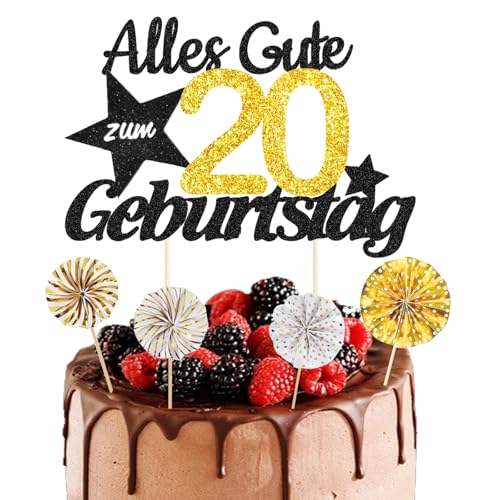ALEGRE® Tortendeko 20. Geburtstag für Mädchen und Jungen, 5 Stück Torten Deko, Glitzer Kuchendeko, Cake Topper, Party Zubehör für 20 Jahre von ALEGRE