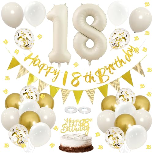 ALEGRE Deko 18. Geburtstag Mädchen Junge,18 Geburtstag Deko Banner Kuchendeko Set, Luftballons 18. Geburtstag Deko Weiß Gold,Deko 18 Geburtstag Junge Mädchen Girlande,Konfetti Tischdeko 18. Geburtstag ALEGRE Deko 18. Geburtstag Mädchen Junge,18 Geburtstag Deko Banner Kuchendeko Set, Luftballons 18. Geburtstag Deko Weiß Gold,Deko 18 Geburtstag Junge Mädchen Girlande,Konfetti Tischdeko 18. Geburtstag von ALEGRE