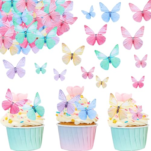 ALEGRE 72 Stück Schmetterlinge Tortendeko Essbar,Essbare Schmetterling Kuchen-Deckel,Esspapier Tortendeko Schmetterling Muffin Deko,Essbare Schmetterlinge für Torte zum Hochzeit Geburtstag Taufe von ALEGRE