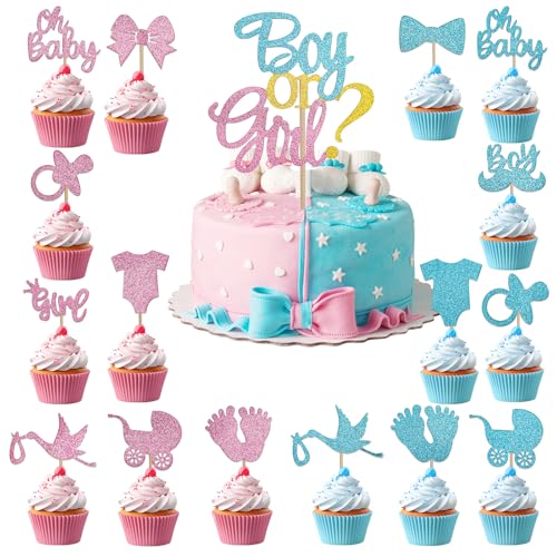 ALEGRE Gender Reveal Tortendeko, 17 Stück Glitzer Oh Baby Cake Topper, Boy or Girl Deko Kuchen, Shower Cupcake Topper Blau Rosa, Tortenstecker für Taufe, Party Deko ALEGRE Gender Reveal Tortendeko, 17 Stück Glitzer Oh Baby Cake Topper, Boy or Girl Deko Kuchen, Shower Cupcake Topper Blau Rosa, Tortenstecker für Taufe, Party Deko von ALEGRE