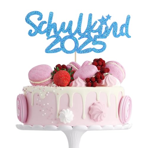 ALEGRE Tortendeko Einschulung Deko,Glitzer Schulkind Cake Topper Blau,Kuchendeko 2025 Schulanfang Deko Einschulung Junge Mädchen,Schulkind Kuchen Deko für Einschulungsfeier, Schuleinführung Party Deko von ALEGRE