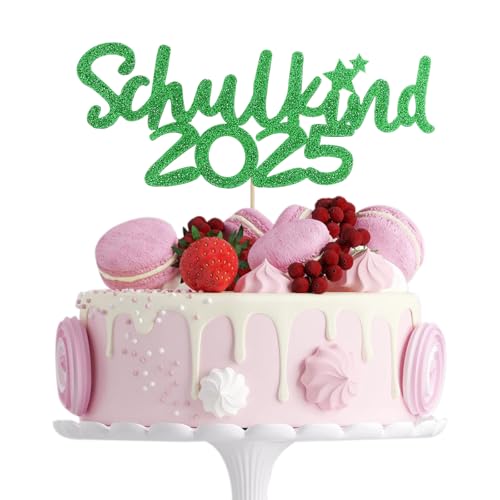 ALEGRE Tortendeko Einschulung Deko,Glitzer Schulkind Cake Topper Grün,Kuchendeko 2025 Schulanfang Deko Einschulung Junge Mädchen,Schulkind Kuchen Deko für Einschulungsfeier, Schuleinführung Party Deko von ALEGRE