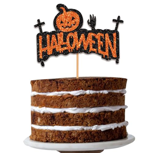 ALEGRE Happy Halloween Tortendeko, Glitzer Cake Topper, Kuchen Deko, Horror Kuchendeko Schwarz Orange für Party Zubehör von ALEGRE
