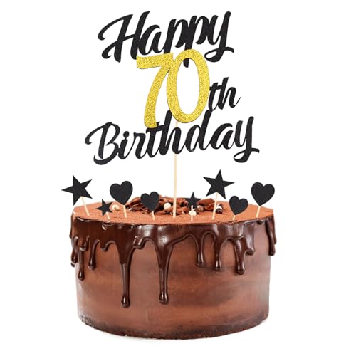 ALEGRE Kuchendeko 70. Geburtstag Mann,9 Stück Tortendeko 70 Geburtstag Frau,Happy 70 Birthday Cake Topper Schwarz Gold,Tortenaufleger 70 Geburtstag Deko Torte,Tortenaufsätze zum 70. Geburtstag von ALEGRE