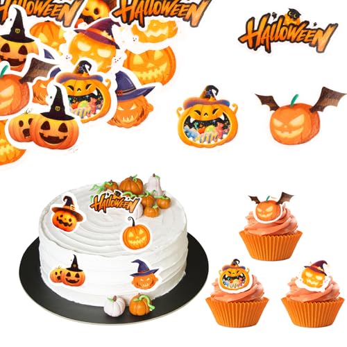 ALEGRE Essbare Kürbis Kuchen Deko Halloween Geburtstag Deko, 48 Stück Esspapier Tortendeko Halloween, Kürbis Cupcake Topper Essbar, Geburtstag Kuchendeko Halloweenparty Horror Party ALEGRE Essbare Kürbis Kuchen Deko Halloween Geburtstag Deko, 48 Stück Esspapier Tortendeko Halloween, Kürbis Cupcake Topper Essbar, Geburtstag Kuchendeko Halloweenparty Horror Party von ALEGRE