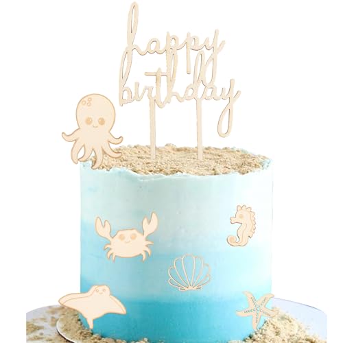 ALEGRE Happy Birthday Tortendeko Holz Meerestiere Cake Topper Geburtstag,7 Stück Holz Ozean Thema Kuchendeko Geburtstag,Unterwasserwelt Tortendeko Geburtstag,Seestern Torten Topper Kindergeburtstag ALEGRE Happy Birthday Tortendeko Holz Meerestiere Cake Topper Geburtstag,7 Stück Holz Ozean Thema Kuchendeko Geburtstag,Unterwasserwelt Tortendeko Geburtstag,Seestern Torten Topper Kindergeburtstag von ALEGRE