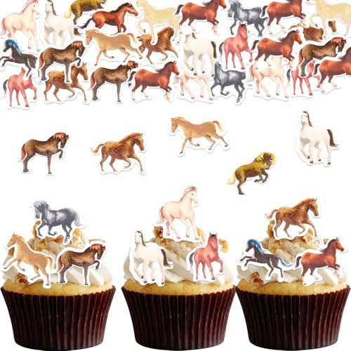 ALEGRE 48 Stück Essbare Tortendeko Pferd, Esspapier Geburtstagsdeko, Kuchen Deko, Cupcake Topper, Muffin Deko, Kindergeburtstag von ALEGRE