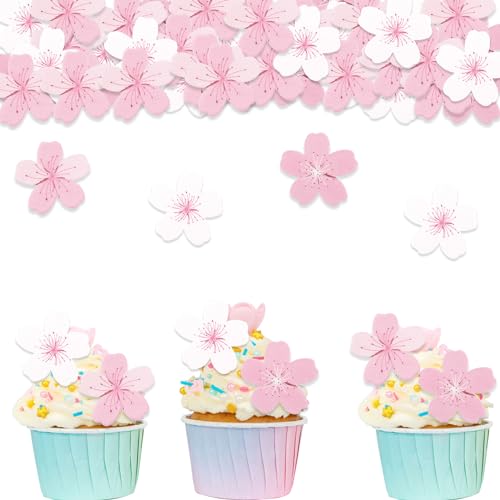 ALEGRE Essbare Blumen für Torte, 60 Stück Blumen Tortendeko Essbar,Essbare Blüten aus Esspapier,Blumen Deko Torte,Essbar Kirschblüte Muffin Deko,Blumen Kuchendeko für Hochzeit,Geburtstag,Babyparty von ALEGRE