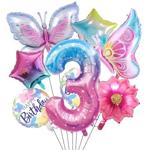 Schmetterling Folienballon Geburtstagsdeko 3 Jahre Mädchen, Schmetterlinge Deko 3 Geburtstag Mädchen, Schmetterling Luftballon 3 Jahre Geburtstag Deko, Folienballons für Schmetterlinge Themen Party von ALEGRE
