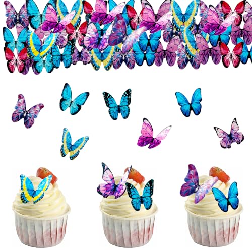 ALEGRE Schmetterlinge Tortendeko Essbar,40 Stück Essbare Schmetterlinge für Torte,Esspapier Tortendeko Hochzeit,Schmetterlinge Deko Kuchen Geburtstag,Schmetterling Cupcake Toppers für Taufe von ALEGRE