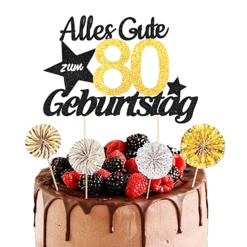 ALEGRE® Torten Deko 80 Geburtstag Mann Frau, 5 Stück Tortendeko Geburtstag 80, Kuchendeko 80 Geburtstag Deko, Alles Gute zum Geburtstag 80,80. Geburtstag Männer Frauen Kuchen Deko,Cake Topper 80 Jahre von ALEGRE