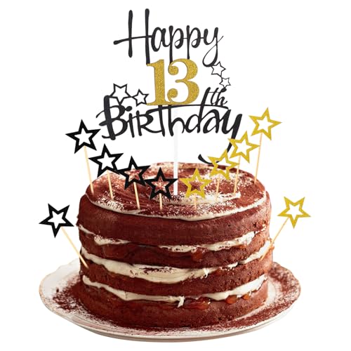 ALEGRE Tortendeko 13. Geburtstag Mädchen Jungen,Happy 13th Birthday Cake Topper,Teenager Geburtstagsdeko 13 Jahre,Glitzer Kuchen Deko 13 Geburtstag,Schwarz Gold Kuchen Topper Stern ALEGRE Tortendeko 13. Geburtstag Mädchen Jungen,Happy 13th Birthday Cake Topper,Teenager Geburtstagsdeko 13 Jahre,Glitzer Kuchen Deko 13 Geburtstag,Schwarz Gold Kuchen Topper Stern von ALEGRE