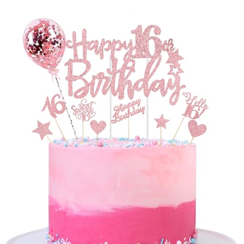 ALEGRE Tortendeko 16 Geburtstag Mädchen Junge,10 Stück Sweet 16 Deko Torten,Happy 16th Birthday Cake Topper Rosegold,Hello 16 Kuchen Deko 16 Geburtstag,Glitzer Geburtstagsdeko 16 Jahre ALEGRE Tortendeko 16 Geburtstag Mädchen Junge,10 Stück Sweet 16 Deko Torten,Happy 16th Birthday Cake Topper Rosegold,Hello 16 Kuchen Deko 16 Geburtstag,Glitzer Geburtstagsdeko 16 Jahre von ALEGRE