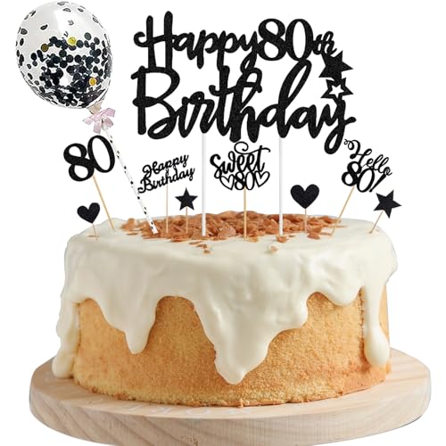 ALEGRE Tortendeko 80 Geburtstag Mann Frau,10 Stück Cake Topper 80 Geburtstag,Glitzer Sweet 18 Deko Torten,Schwarz Kuchendeko Happy 80th Birthday Torten Topper 80 Jahre ALEGRE Tortendeko 80 Geburtstag Mann Frau,10 Stück Cake Topper 80 Geburtstag,Glitzer Sweet 18 Deko Torten,Schwarz Kuchendeko Happy 80th Birthday Torten Topper 80 Jahre von ALEGRE