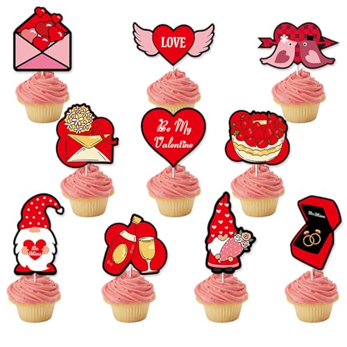 ALEGRE Valentinstag Cupcake Topper 20 Stück Liebe Tortendeko Wichtel Kuchendeko,Romantische Muffin Deko,Geburtstag Kuchendeckel,Valentinstag Cupcake Deko für Hochzeit,Heiratsantrag,Geburtstag von ALEGRE