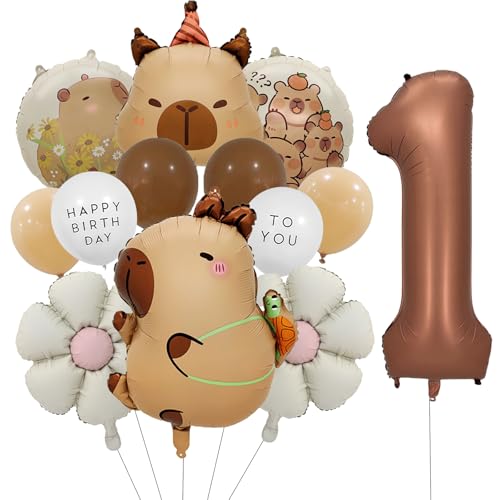 Capybara Geburtstagsdeko 1 Jahr, Deko 1. Geburtstag Junge Mädchen, Capybara Luftballon 1. Geburtstag Deko Set mit Capybara Geburtstage Deko Ballon und Gänseblümchen Folienballon, Cartoon Thema Party von ALEGRE