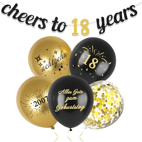 Deko 18. Geburtstag Junge Mädchen,Luftballons 18 Geburtstag Deko Schwarz Gold,18. Geburtstage Deko Set mit Alles Gute zum Geburtstags Ballons und Cheers to 18 Years Girlande,Geburtstagsdeko 18 Mädchen Deko 18. Geburtstag Junge Mädchen,Luftballons 18 Geburtstag Deko Schwarz Gold,18. Geburtstage Deko Set mit Alles Gute zum Geburtstags Ballons und Cheers to 18 Years Girlande,Geburtstagsdeko 18 Mädchen von ALEGRE