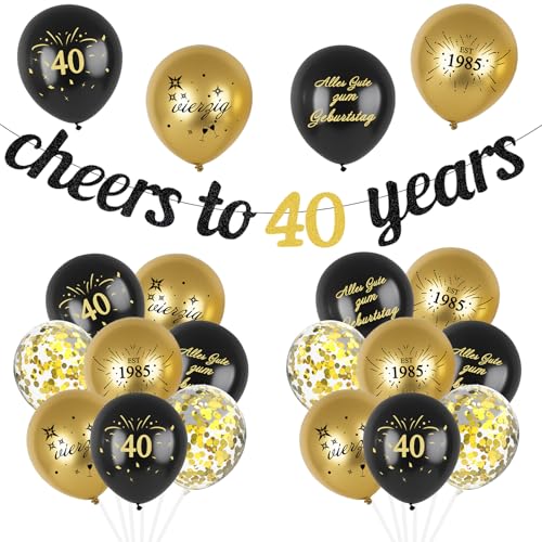 Deko 40. Geburtstag Frauen Mann, Luftballons 40 Geburtstag Deko Schwarz Gold, 40. Geburtstage Deko Set mit Alles Gute zum Geburtstags Ballons und Cheers to 40 Years Girlande, Geburtstagsdeko 40 Männer Deko 40. Geburtstag Frauen Mann, Luftballons 40 Geburtstag Deko Schwarz Gold, 40. Geburtstage Deko Set mit Alles Gute zum Geburtstags Ballons und Cheers to 40 Years Girlande, Geburtstagsdeko 40 Männer von ALEGRE