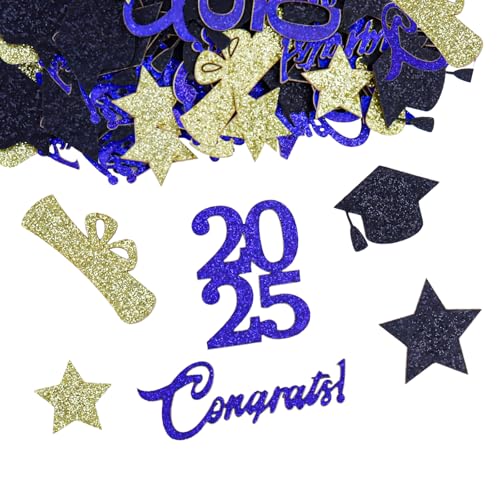 ALEGRE® Graduation Deko 2025 Bachelor Deko Konfetti,Prüfung Bestanden Deko Glitzer Abschluss Deko Tischdeko,Adoktorhut Streudeko Confetti für Congratulations Grad Bestandene Prüfung(Blau Schwarz Gold) von ALEGRE