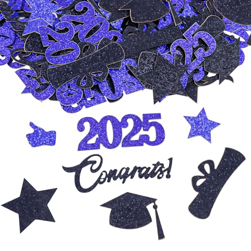 ALEGRE® Graduation Deko 2025 Bachelor Deko Konfetti, Prüfung Bestanden Deko Glitzer Abschluss Deko Tischdeko, Adoktorhut Streudeko Confetti für Congratulations Grad Bestandene Prüfung (Blau Schwarz) von ALEGRE