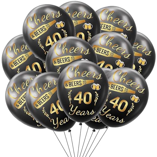 Luftballons 40 Geburtstag Deko, 40. Geburtstag Mann Frauen Ballon Schwarz Gold, Cheers Beers Ballons 40. Geburtstag Deko, 40 geburtstag Mann Helium Balloon Deko für Geburtstag Party Hochzeit Jubiläum von ALEGRE