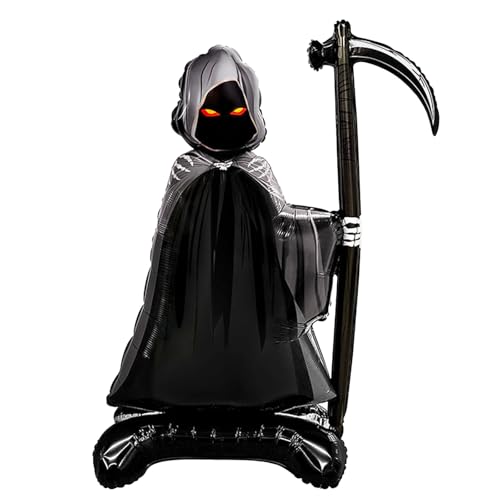 XXL Halloween Folienballon Stehend 158×115cm,Halloween Deko Luftballons Groß,Sensenmann Stehender Ballon Halloweene Geschenk,Sensenmann Deko Halloweene Luftballon Decoration, Horror Deko Party Balloon von ALEGRE