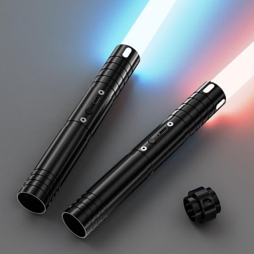 Lichtschwert Kinder & Erwachsene, USB-C Ladefunktion, RGB 15 Farben, 2-in-1 Duell Lightsaber mit 4 Modi, Metallgriff & robustem Schwert, Laserschwert Set 2 Stück (Schwarz 2pc) von ALEIFLE