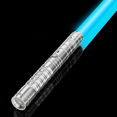 Lichtschwert Kinder & Erwachsene, USB-C Ladefunktion, RGB 15 Farben, 2-in-1 Duell Lightsaber mit 4 Modi, Metallgriff & robustem Schwert, Laserschwert Set 2 Stück (Silber 1pc) von ALEIFLE