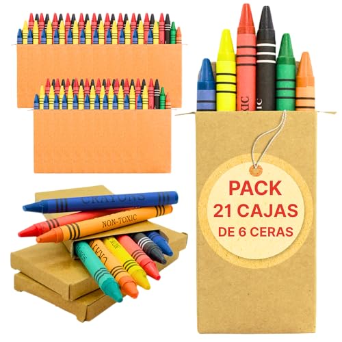 AF® 126 Wachsmalstifte Mitgebsel Kindergeburtstag | 21 Packungen mit 6 Farben, Gastgeschenke & Kleine Geschenke für Kinder, Party-Mitgebsel, Bruchsichere Wachsmaler, Perfekt für Schule,Piñata Füllung von ALEJANDRO FUENTES