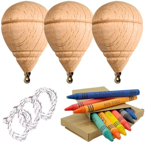 AF® - Kreisel Holz, Set mit 3 Kreisel für Kinder + 12 Buntstifte für Kinder | Personalisiere deinen Mini holzkreisel für Kinder von ALEJANDRO FUENTES