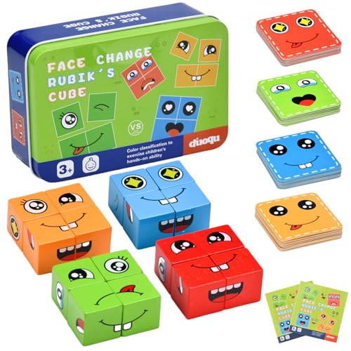 Ausdruck Holzwürfel Puzzle, Interaktives Spiel Puzzle Bauwürfel, Emoji Blöcke Spiel Würfelpuzzle 3D-Puzzle mit Gesichtsveränderndem Zauberwürfel, Würfel Montessori Lernspielzeug für Kinder von ALFFREUDE