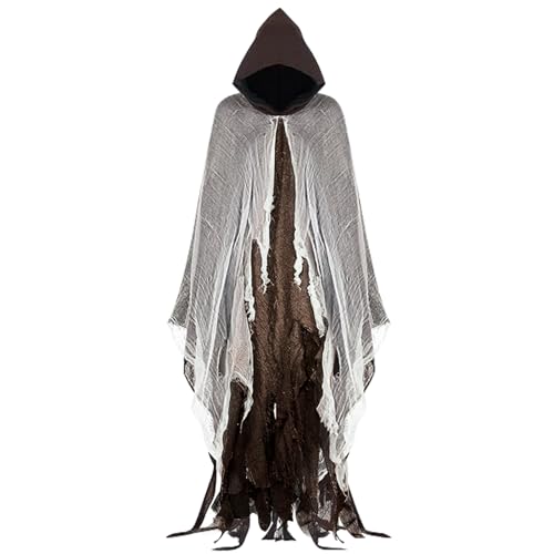 ALINILA Halloween Kostüm Herren Gruselig: Geist Outfits Umhang mit Kapuze - Sensenmann Hexe Gespenst Kostüm Erwachsene Damen (Braun) von ALINILA