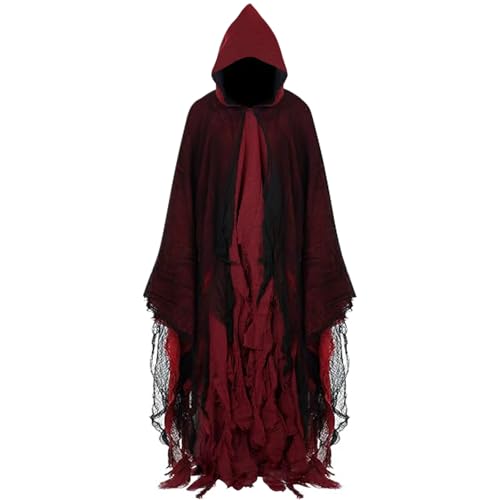 ALINILA Halloween Kostüm Herren Gruselig: Geist Outfits Umhang mit Kapuze - Sensenmann Hexe Gespenst Kostüm Erwachsene Damen (Rot) von ALINILA