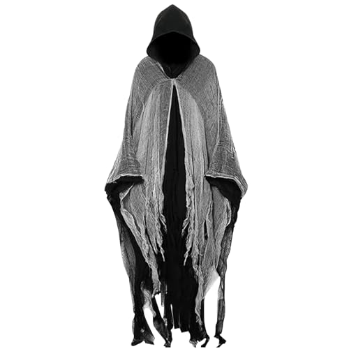 ALINILA Halloween Kostüm Herren Gruselig: Geist Outfits Umhang mit Kapuze - Sensenmann Hexe Gespenst Kostüm Erwachsene Damen (Schwarz) von ALINILA