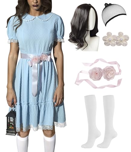 ALIREVERIE Damenkleid mit Rüschen, Puffärmel, Lolita, Schwester, Peter-Pan-Kragen, Gardy-Kostüm, Blau, gepunktet, Größe S von ALIREVERIE