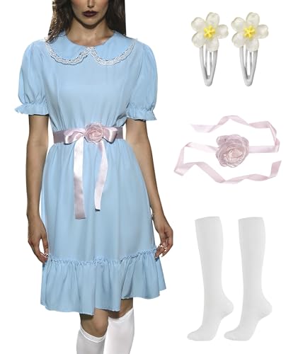 ALIREVERIE Damenkostüm für Halloween, Cosplay, Peter-Pan-Kragen, kurze Puffärmel, Gardy-Zwillings-Zwillingskostüm, Lolita, Schwester, Blau, gerüschter Saum, Größe S von ALIREVERIE