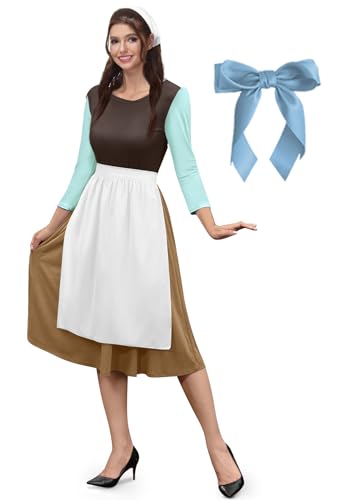 ALIREVERIE Halloween-Kostüm für Damen, Peter-Pan-Kragen, langärmelig, Braun, Prinzessinnen-Bauernmädchenkleid, Braun, XL von ALIREVERIE