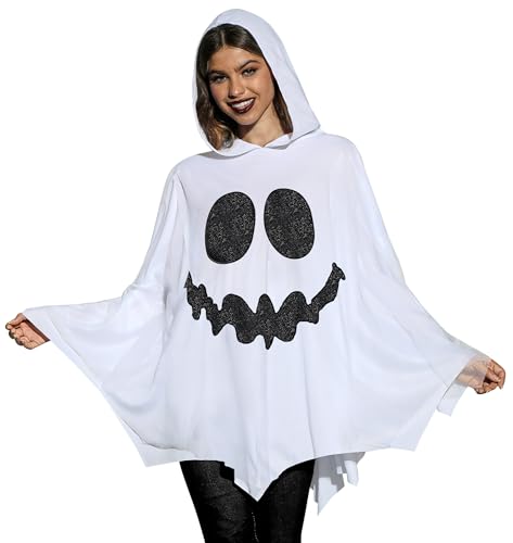 ALIREVERIE Halloween-Kostüme für Damen, lustiges Geistergesicht, Kapuzenponcho, gruselige Tops, Grimasse, Cosplay, weiße Kostüme ALIREVERIE Halloween-Kostüme für Damen, lustiges Geistergesicht, Kapuzenponcho, gruselige Tops, Grimasse, Cosplay, weiße Kostüme von ALIREVERIE