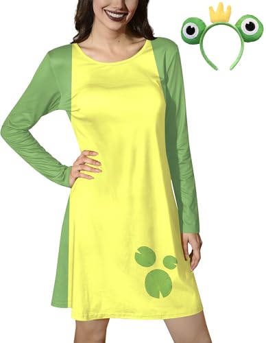 Damen-Outfit für Halloween, Urlaub, lockere Passform, A-Linie, hübsches Prinzessinnen-Kostüm, Grün, Größe XXL von ALIREVERIE