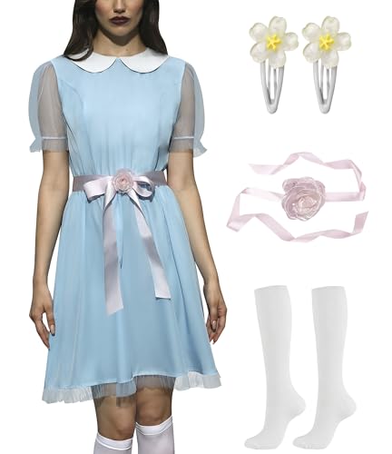 Gruseliges Halloween-Kleid für Damen, Gardy-Zwillingskleid, Lolita, Schwester, Peter-Pan-Kragen, durchsichtige Puffärmel, Kostüm, blaue Netzärmel, Größe L von ALIREVERIE
