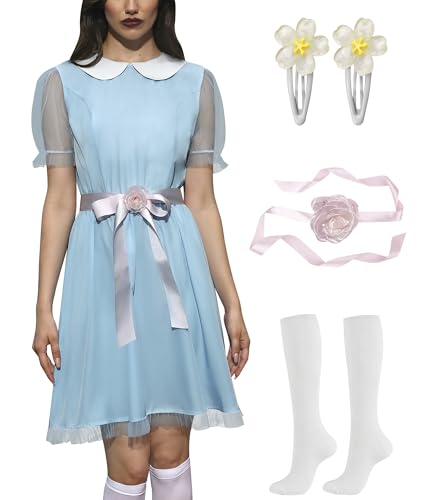 Halloween-Kleid für Damen, Lolita-Zwillingskleid, Peter-Pan-Kragen, durchsichtige Puffärmel, Kostüm, blaue Netzärmel, Größe M von ALIREVERIE