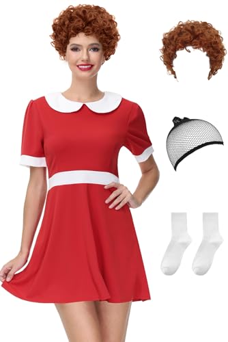 Halloween-Puppe, kurzärmelig, Urlaubskleid, Mini-Aniee, Peter-Pan-Kragen, Vintage-Party, Cosplay, Kostüm, Rot, Größe S von ALIREVERIE